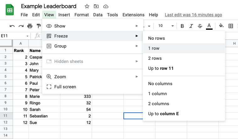 Google Sheets Leaderboard