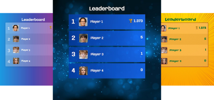 3 different leaderboard themes. The leaderboard allows you to track scores online